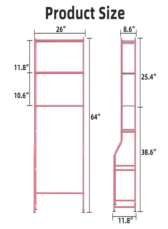 ASCENREST 3-Tier Over The Toilet Storage, Freestanding Metal Bathroom Shelves, Space Saver Above The Over Toilet Storage Shelf for Bathroom, Pink - Image 3